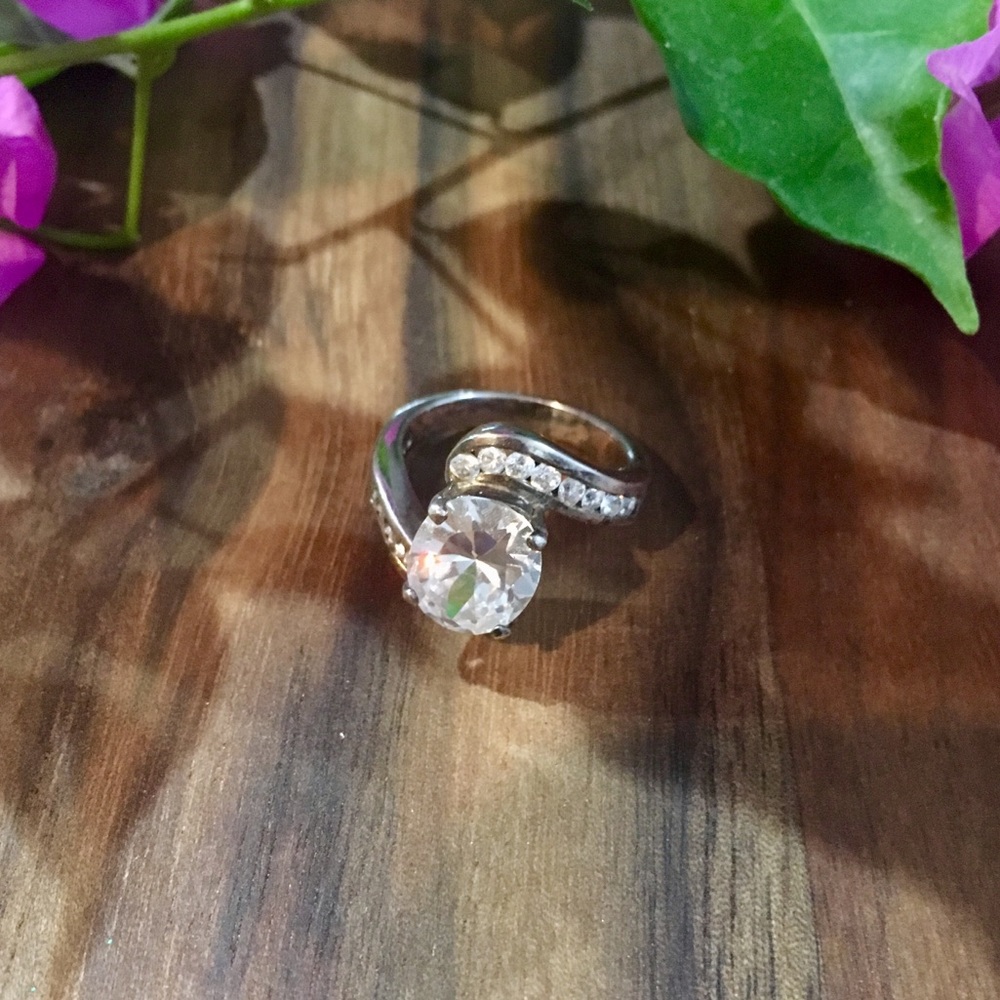 Genuine Silver CZ Swoop Engagement Ring - Picture 4 of 8